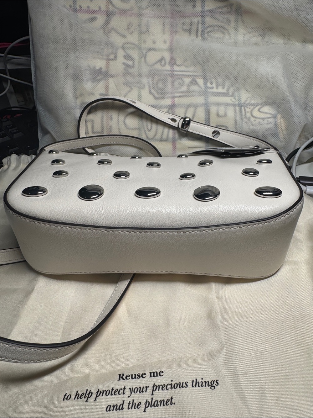 kate spade White halo NWT Leather Studded Crossbody Bag - Picture 4 of 10